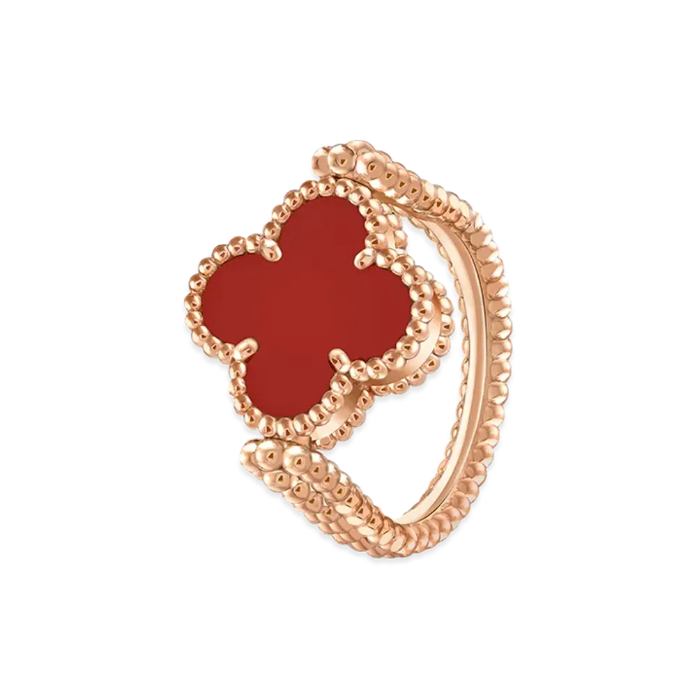 Van Cleef & Arpels Vintage Alhambra reversible ring "18K Rose gold/Carnelian/Diamond"