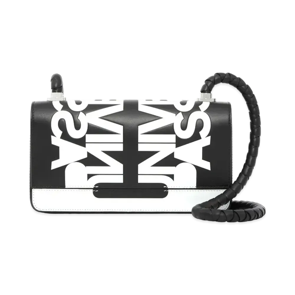 Burberry Slogan Print Leather Cross Body Bag "Black/White"