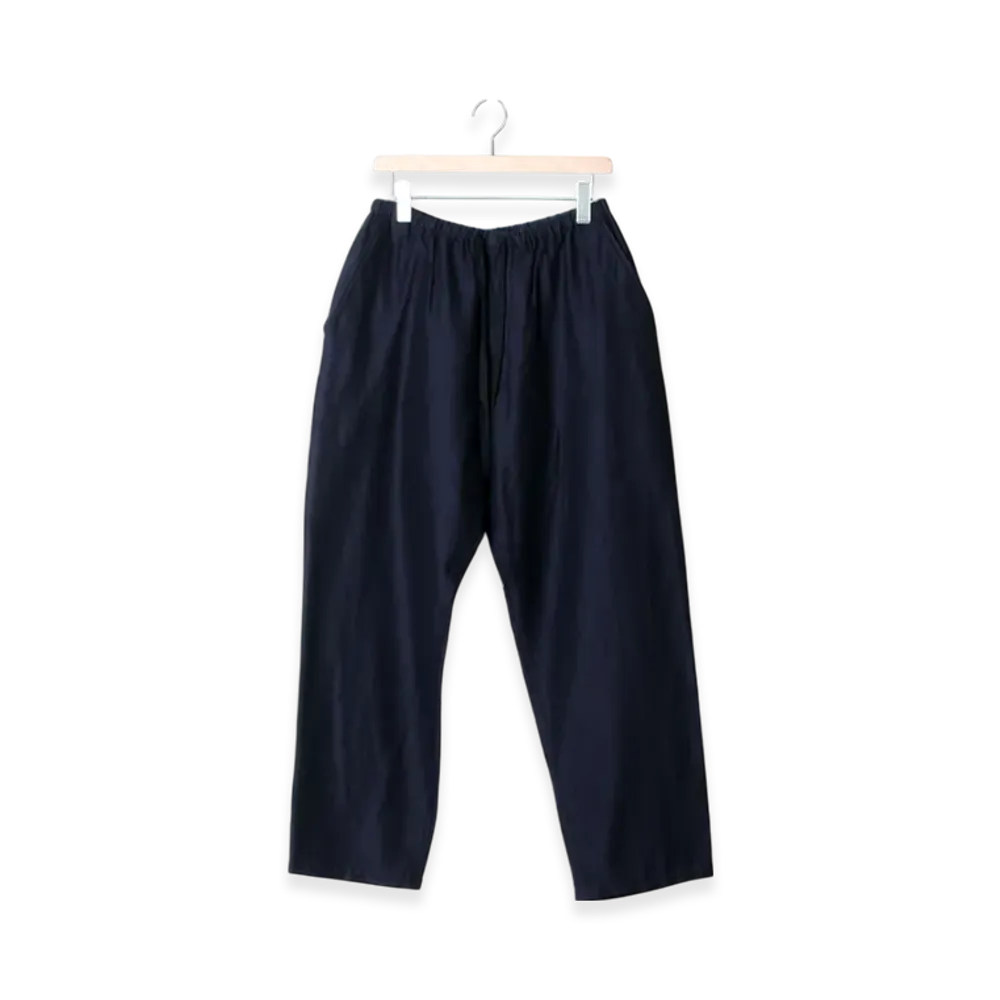 COMOLI Wool Silk Drawstring Pants "Navy"