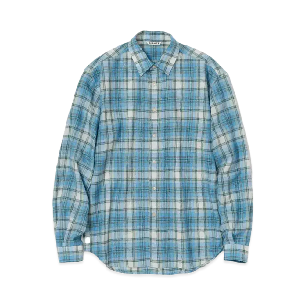 AURALEE Airy Wool Check Shirt "Blue"