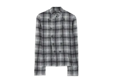 Yohji Yamamoto Y's SHAGGY CHECK JQ WRINKLE COOK COAT STYLE JACKET "Gray"