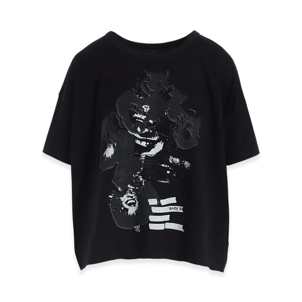 Y's Flower Print Half Sleeve T "Black"