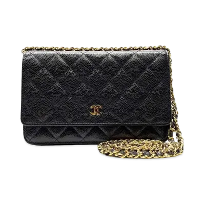 CHANEL Caviar Skin Matelasse Chain Wallet "Black"