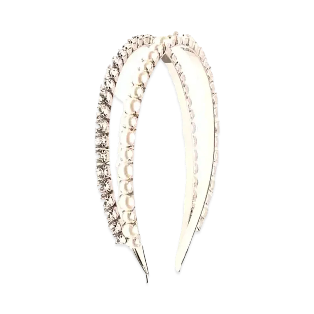 MIU MIU Crystal x Pearl Headband "Cream White/Crystal"
