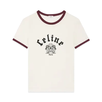 CELINE Men's Blason Regular T-Shirt in Cotton Jersey "Washed White/Bordeaux Cete/Bla"