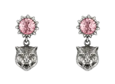 GUCCI Crystal & Tiger Head Earrings "Light Pink"