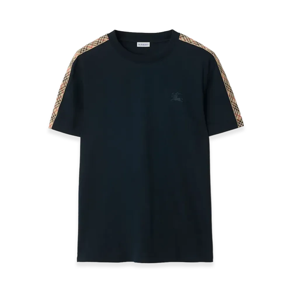 Burberry Check Trim Cotton Tee "Navy"