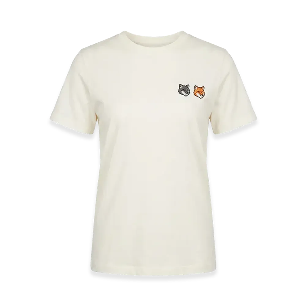 Maison Kitsune Women's Fox Embroidery Crewneck Short Sleeve T-Shirt Double Bold Fox "Ivory"