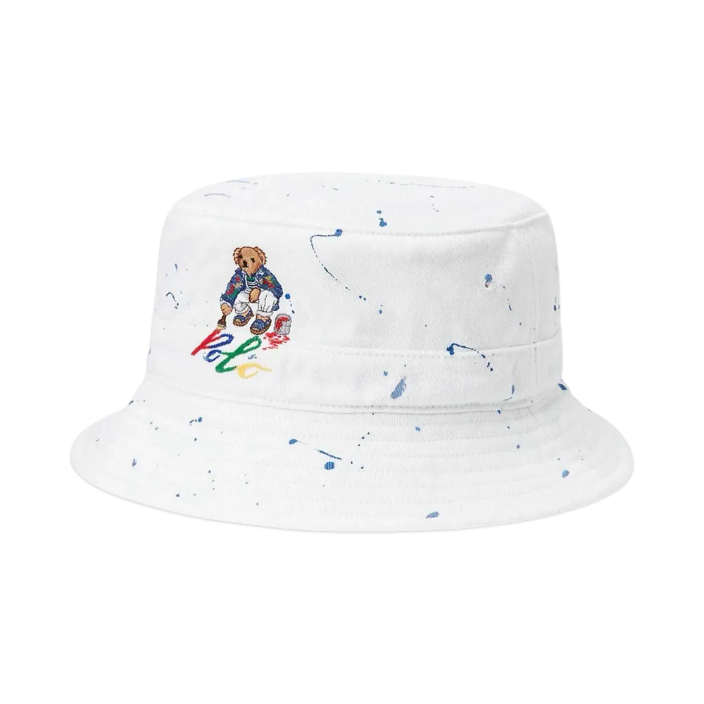 Polo Ralph Lauren Polo Bear Paint Splatter Bucket Hat "White"