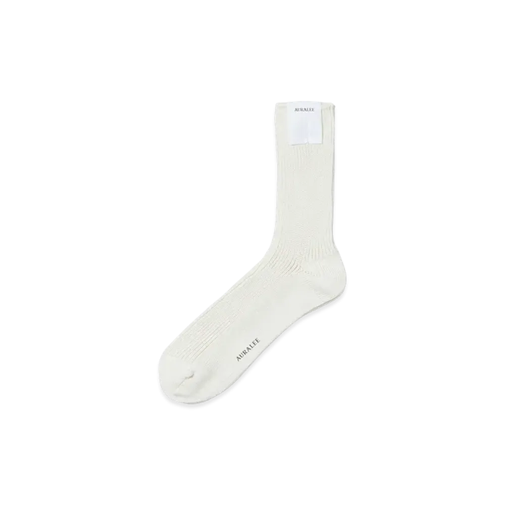 AURALEE Cotton Cashmere Low Gauge Socks  (Men's) "Ivory"