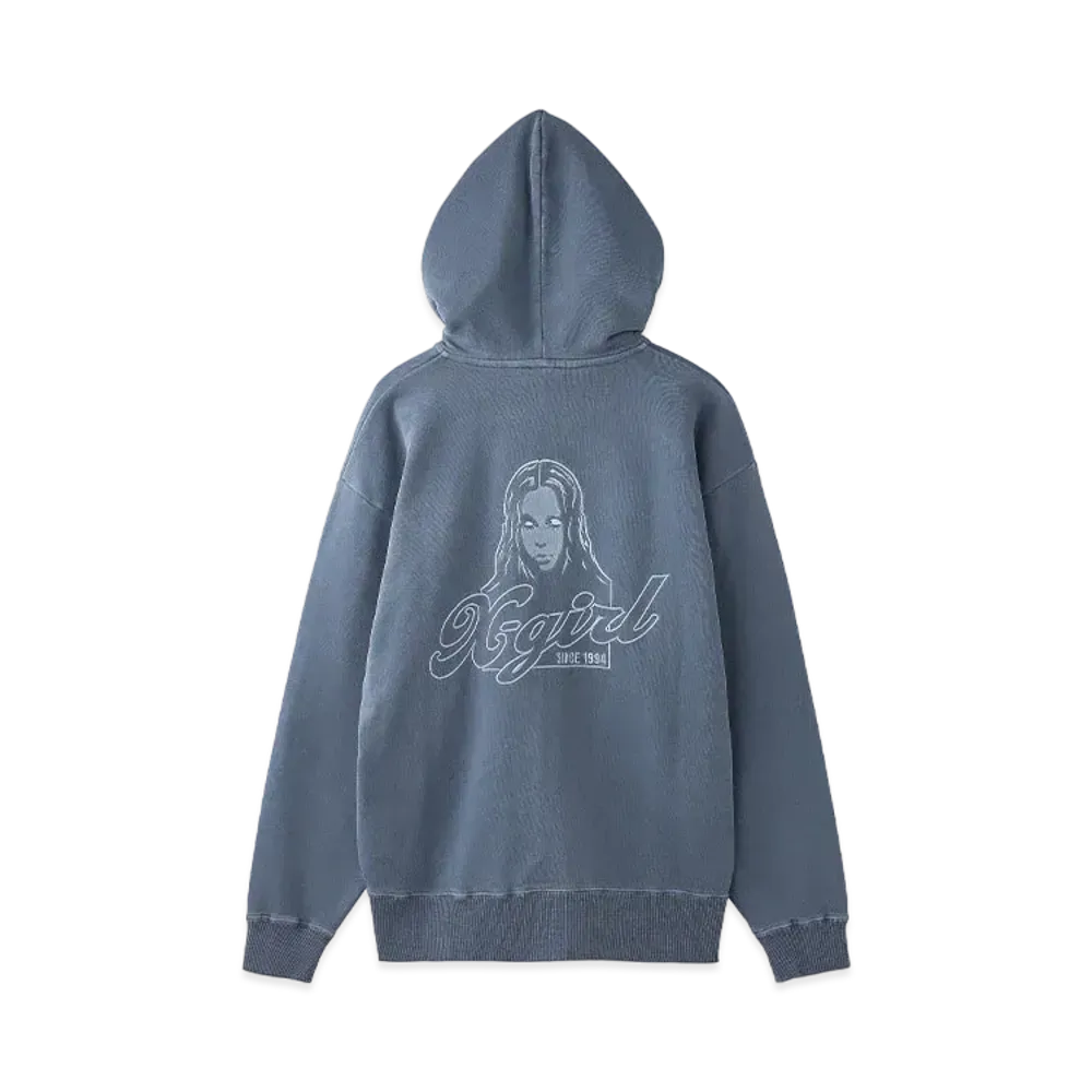 X-Girl Face Pigment Dyed Zip Up Sweat Hoodie "Navy"