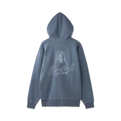 X-Girl Face Pigment Dyed Zip Up Sweat Hoodie "Navy"