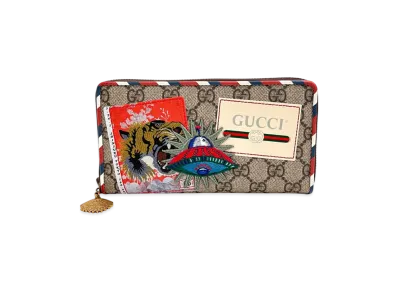Gucci Courrier Zip Around GG Supreme Canvas Wallet "Beige"