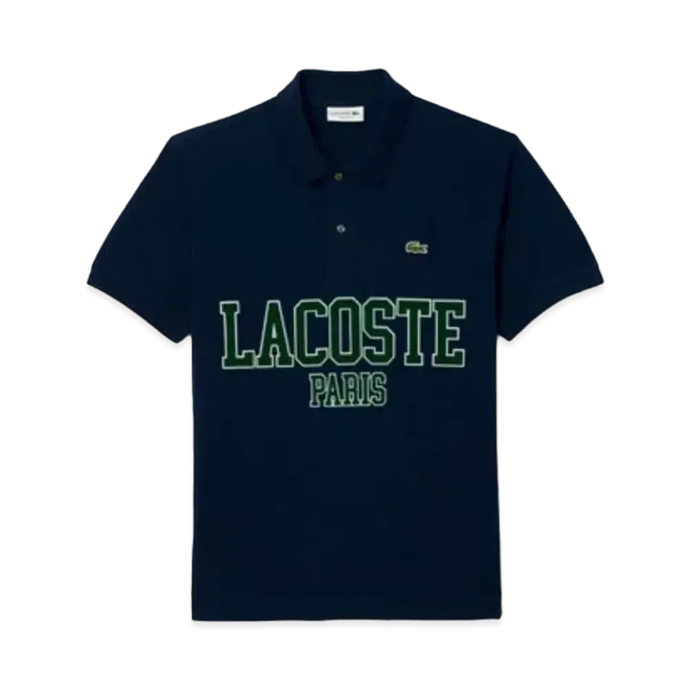 LACOSTE Oversize Name Print Polo Shirt "Navy"