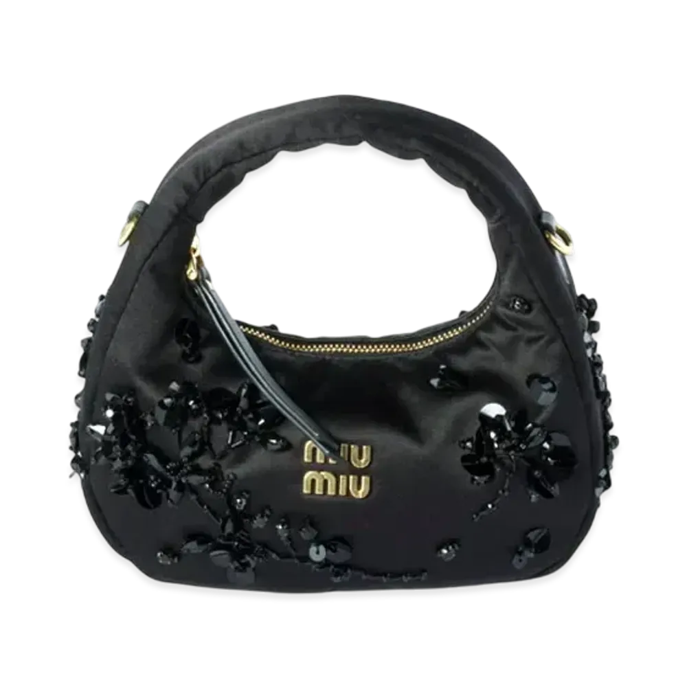 MIUMIU Wander Embroidered Duchesse Mini-Bag "Black"