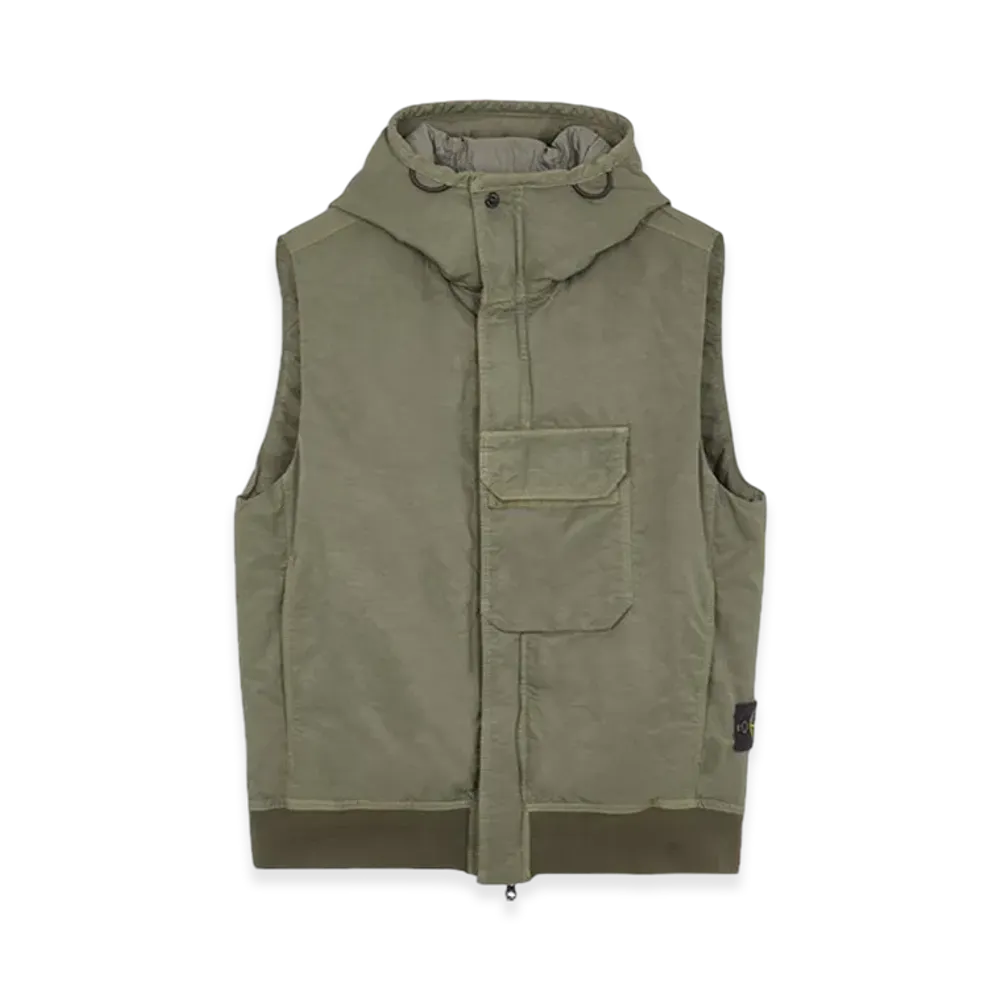 Stone Island G1021 Opaque Nylon Twill Down Hooded Vest - 23FW "Olive Green"