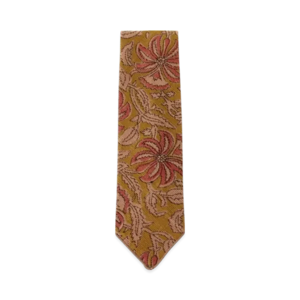 ENGINEERED GARMENTS Neck Tie - Floral Printed Corduroy "Khaki"