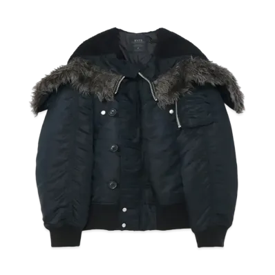 Yohji Yamamoto Water Repellent Nylon Twill Oversized N-2B Flight Jacket "Black"