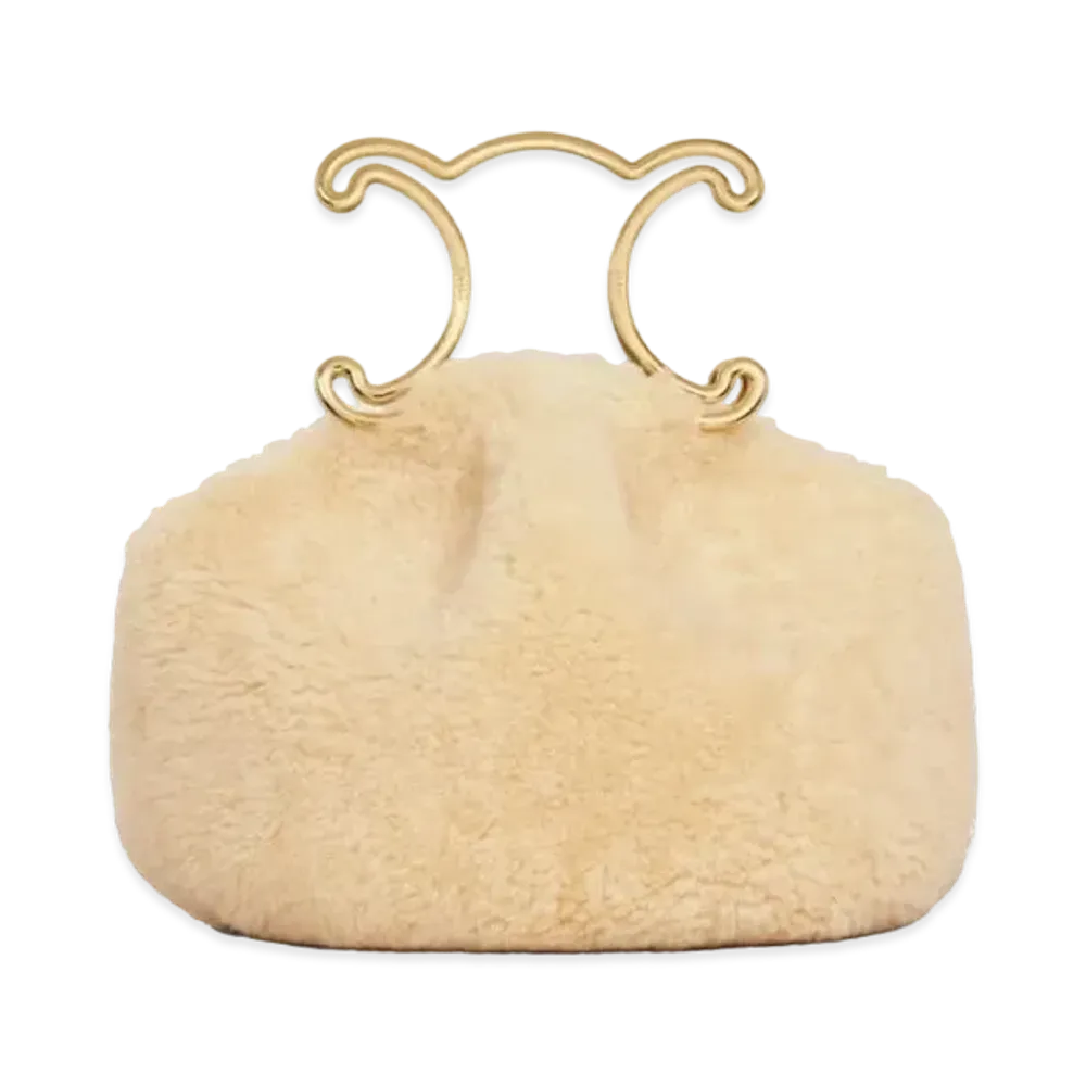 CELINE Pleated Purse Triomphe Frame In Shearling "Natural"