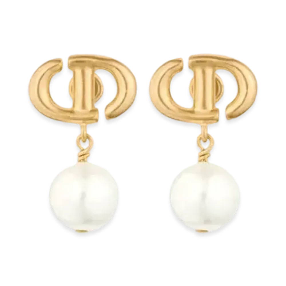 Dior CD NAVY Earrings Gold-Finish Metal and White Resin Pearls "Gold"