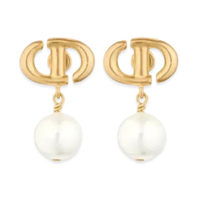 Dior CD NAVY Earrings Gold-Finish Metal and White Resin Pearls "Gold"