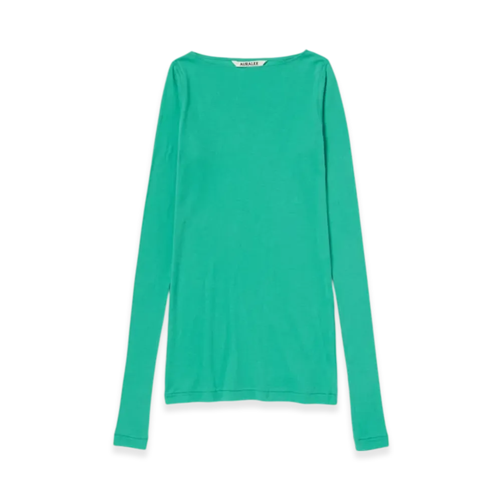 AURALEE Super High Gauge Sheer Rib Boat Neck L/S Tee "Jade Green"