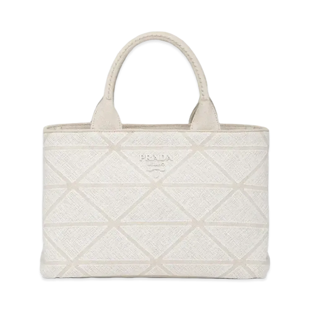 PRADA Embroidered Linen Blend Tote Bag "Beige"