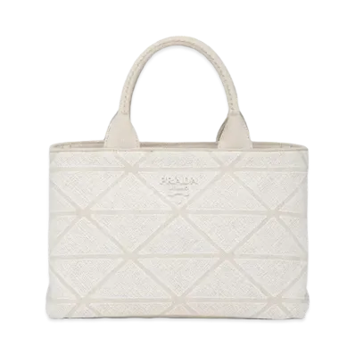 PRADA Embroidered Linen Blend Tote Bag "Beige"