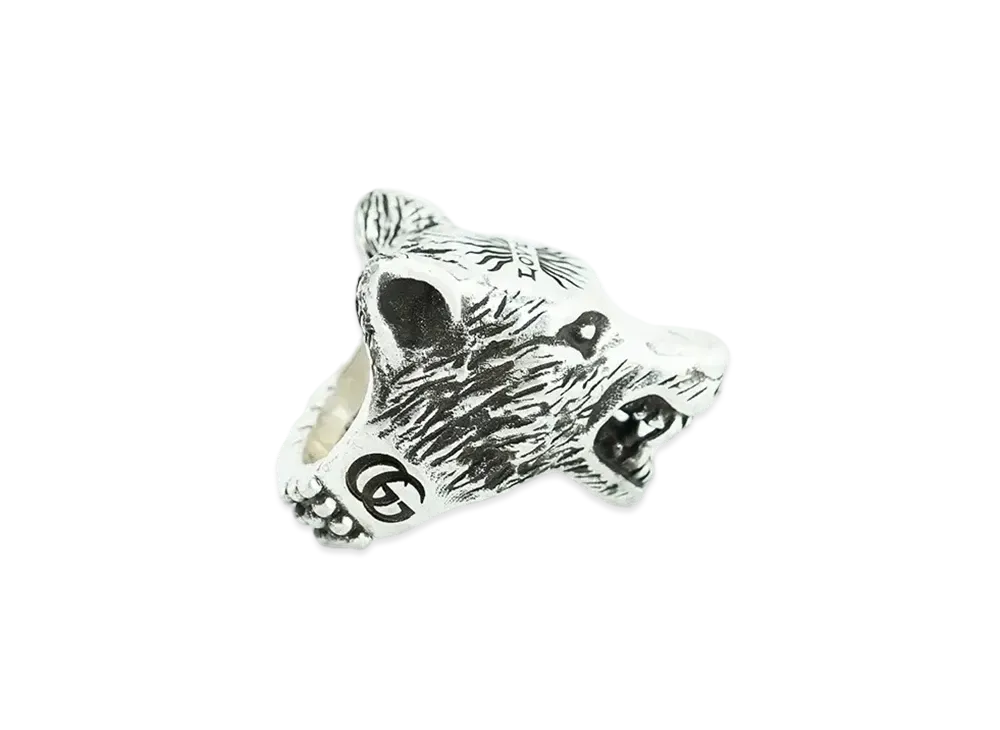 GUCCI Anger Forest Series Wolf Head Silver Ring "Silver"