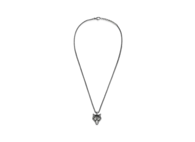 GUCCI Anger Forest Wolf Head Silver Necklace "Silver"