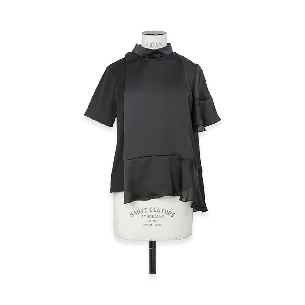 sacai Women's Satin x Cotton Jersey T-Shirt "Black"