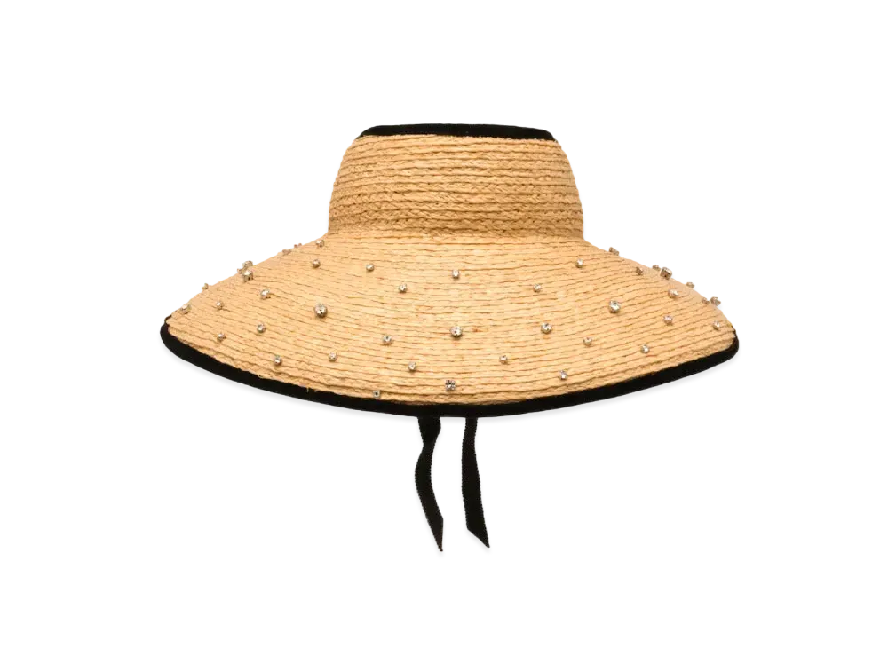 MIU MIU Decoration Straw Hat "Beige/Black"