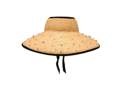 MIU MIU Decoration Straw Hat "Beige/Black"