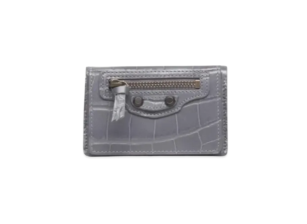 BALENCIAGA Classic Crocodile Pattern Mini Smoke Classic Mini Wallet "Gold"