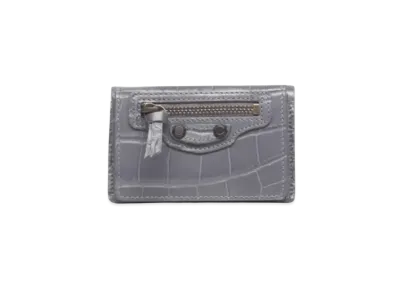 BALENCIAGA Classic Crocodile Pattern Mini Smoke Classic Mini Wallet "Gold"