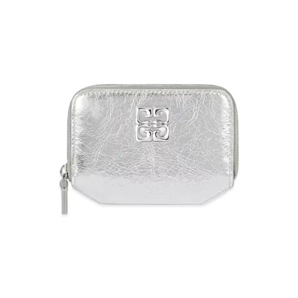 GIVENCHY 4G Liquid Zipped Wallet In Laminated Leather "Light Silvery"