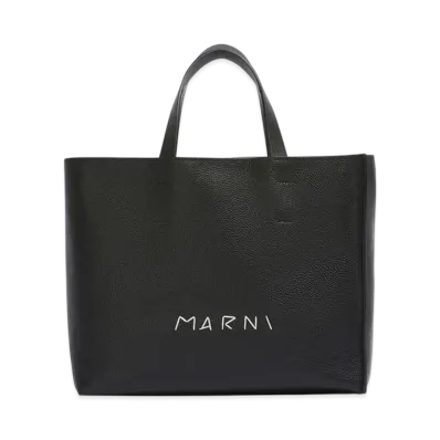 MARNI Museo Soft Tote Bag in Leather with Marni Symbol Embroidery "Black"