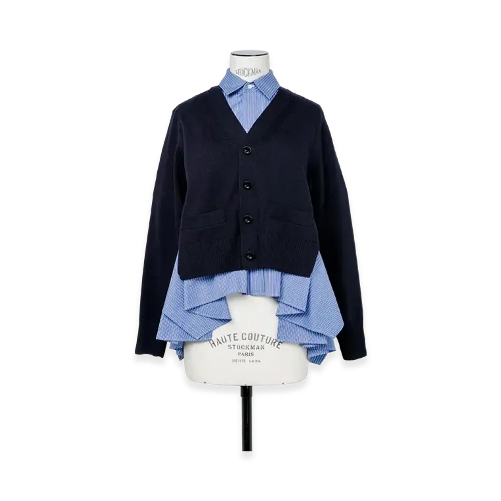 sacai Cotton Poplin x Knit Cardigan "Navy/Blue Stripe"