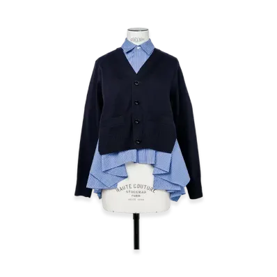 sacai Cotton Poplin x Knit Cardigan "Navy/Blue Stripe"