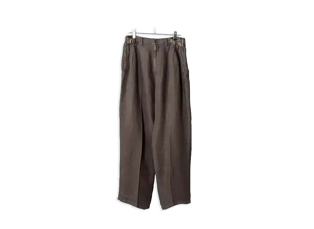 ANCELLM Belted Linen Tuck Slacks "Brown"