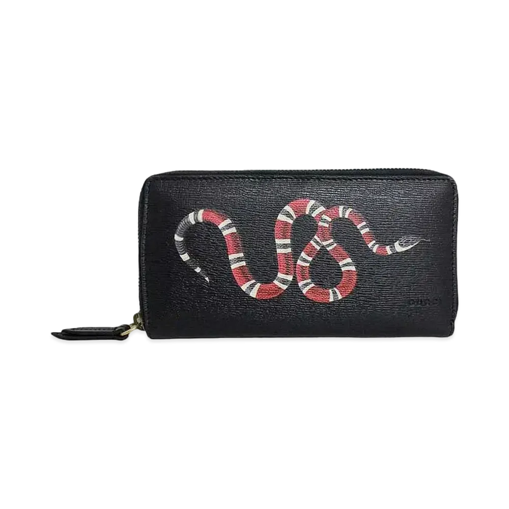 GUCCI Kingsnake Print Zip Around Wallet "Black"