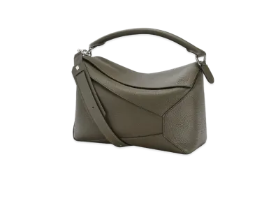 LOEWE Large Puzzle Edge Bag In Grained Calfskin "Dark Khaki Green"