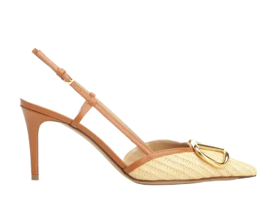 Valentino Garavani Women's Vlogo Signature Slingback Décolleté In Raffia "Beige"
