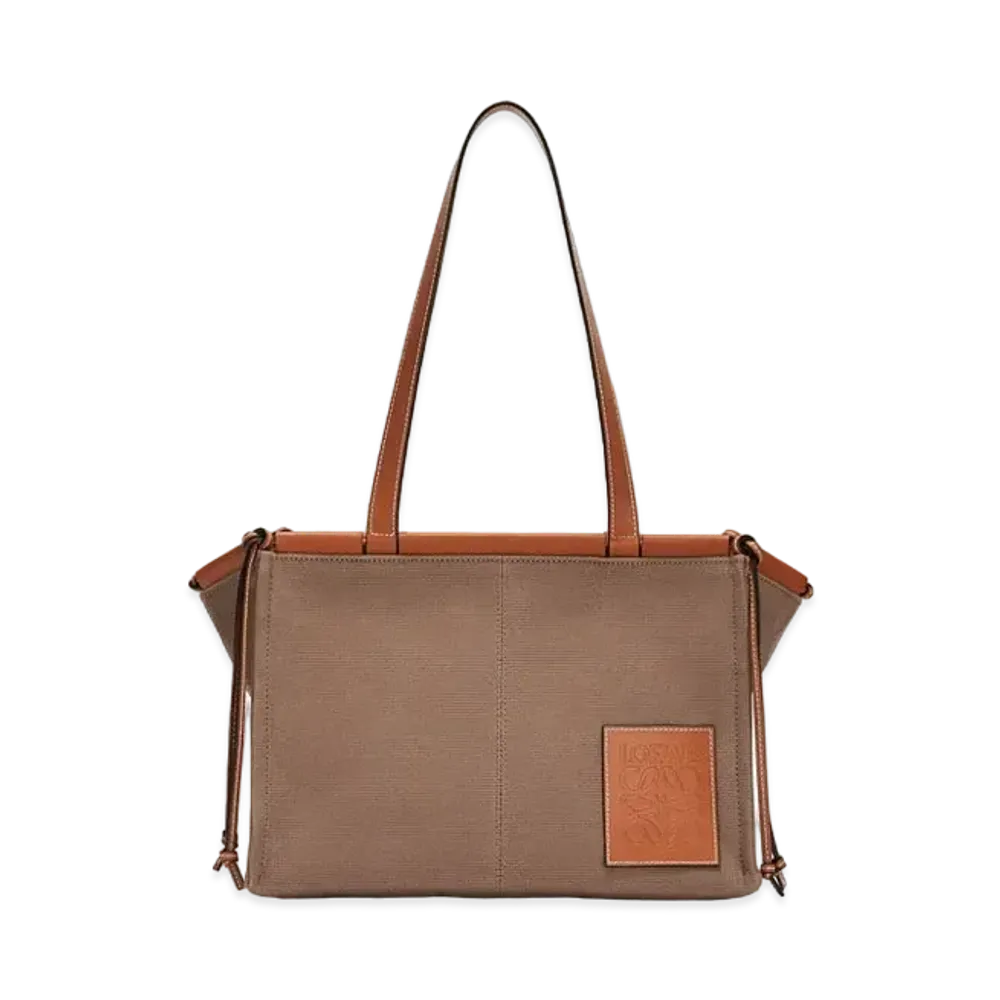 LOEWE Small Cushion Tote Bag In Canvas and Calfskin "Taupe"