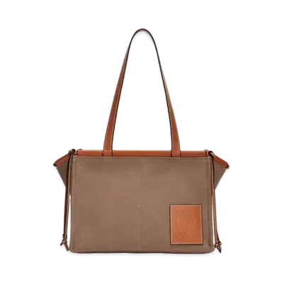 LOEWE Small Cushion Tote Bag In Canvas and Calfskin "Taupe"