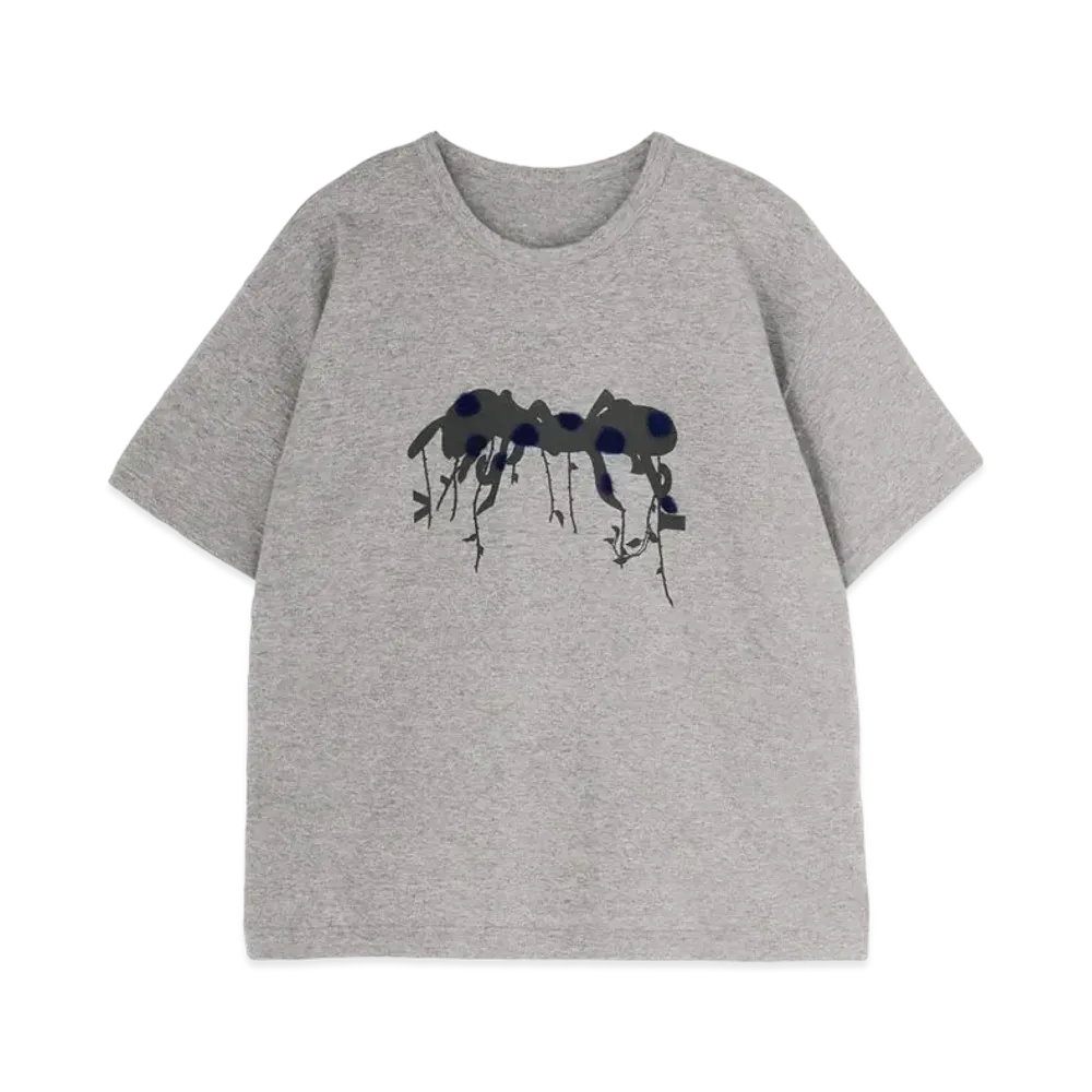 Yohji Yamamoto Y's PLAIN STITCH BUG PIGMENT FLOCKY PRINT ROUND NECK SHORT SLEEVE T "Gray"
