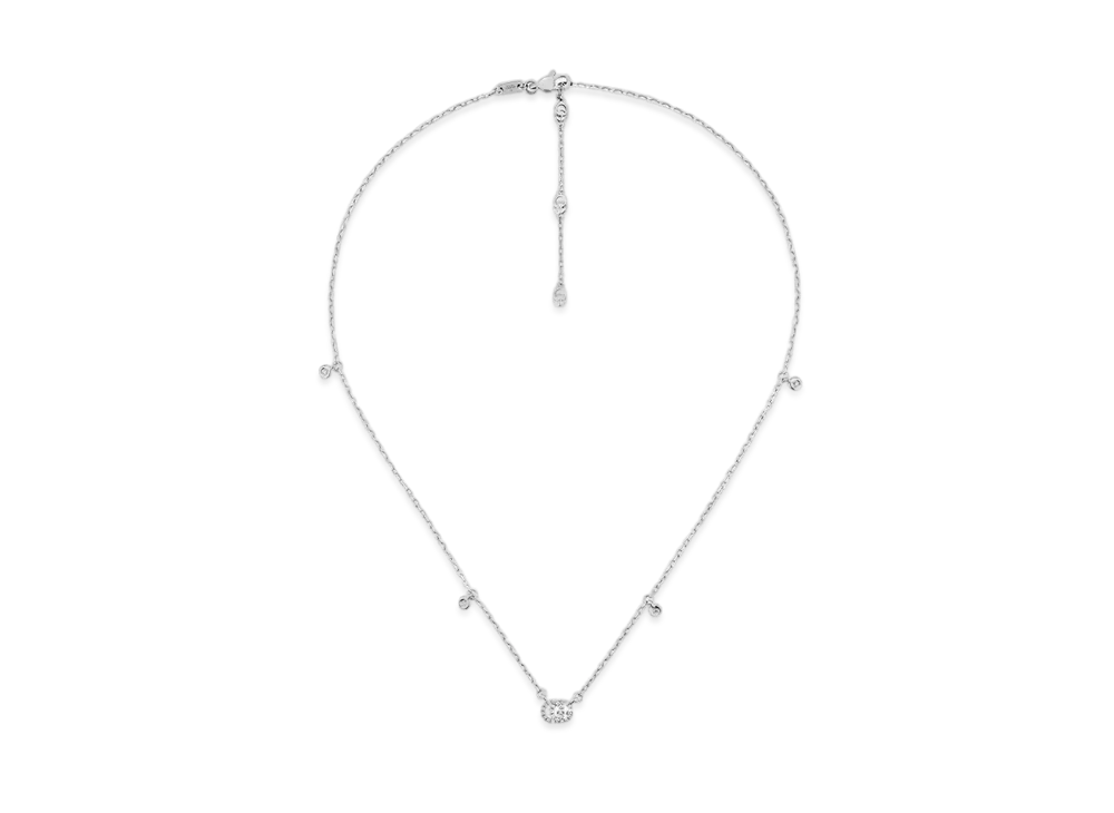 GUCCI GG Running Series 18K Gold Diamond Necklace "White Gold"
