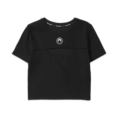 Marine serre MOON LOGO RIBBED JERSEY CUT-OUT T-SHIRT (25SS) "BLACK"