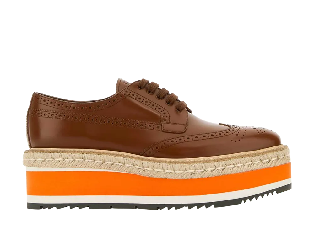 PRADA Women's Caramel Leather Lace-Up Shoes "Camel"