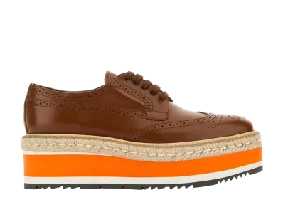 PRADA Women's Caramel Leather Lace-Up Shoes "Camel"